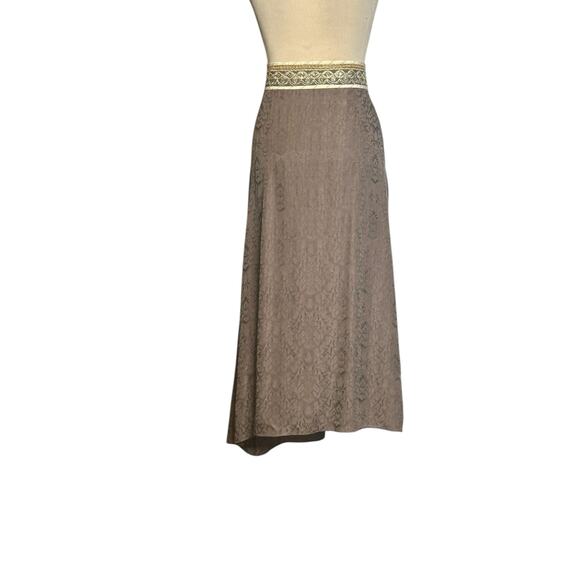 Armand Ventilo brown silk waist embroidered midi skirt size EU 42 US 12 - Picture 10 of 16
